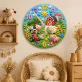 Farm Animals Barnyard Kids Room Wall Clock | Red Tractor Nursery Decor, Baby Boy Shower Gift & Playroom Keepsake Art (13.6 inch / 34.5 cm)