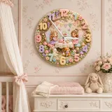 Fairy Tea Party Kids Room Wall Clock | Magical Woodland Nursery Decor, Whimsical Little Girl Bedroom Birthday Gift (13.6 inch / 34.5 cm)