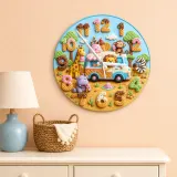 Safari Ice Cream Truck Kids Room Wall Clock | Jungle Animal Nursery Decor, Baby Boy Girl Birthday Gift (13.6 inch / 34.5 cm)