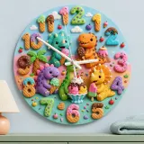 Dinosaur Ice Cream Party Kids Room Wall Clock | Colorful Nursery Decor, Little Boy Birthday Gift (13.6 inch / 34.5 cm)