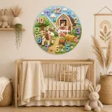 Cute Pony and Farm Barn Kids Room Wall Clock | Rustic Animal Nursery Decor, Baby Shower Gift for a Little Girls Room (13.6 inch / 34.5 cm)