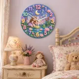 Magical Fairy Pond Kids Room Wall Clock | Enchanted Forest Nursery Decor, Whimsical Baby Girl Room Birthday Keepsake (13.6 inch / 34.5 cm)