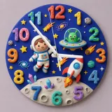 Outer Space Astronaut Kids Room Wall Clock | Alien Rocket Nursery Decor, Baby Boy Bedroom Birthday Gift Idea Keepsake (13.6 inch / 34.5 cm)