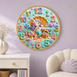 Mermaid Treasure Chest Kids Room Wall Clock | Seashell Ocean Nursery Decor, Baby Girl Birthday Gift (13.6 inch / 34.5 cm)