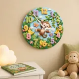 Swinging Safari Monkey Kids Room Wall Clock | Pastel Jungle Nursery Decor, Unique Baby Shower Gift For Boys Or Girls (13.6 inch / 34.5 cm)
