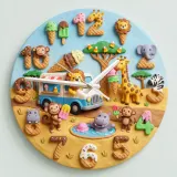 Safari Ice Cream Truck Kids Room Wall Clock | Sweet Jungle Animal Nursery Decor, Toddler Playroom Birthday Gift Art (13.6 inch / 34.5 cm)