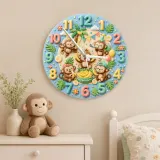 Playful Jungle Monkey Kids Room Wall Clock | Safari Nursery Decor, Cute Tropical Baby Shower Gift For Boys & Girls (13.6 inch / 34.5 cm)