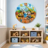 Construction Trucks Kids Room Wall Clock | Excavator Nursery Decor, Little Builder Boy Bedroom Playroom Art Keepsake (13.6 inch / 34.5 cm)