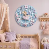 Winter Princess Ballerina Kids Room Wall Clock | Fairy Tale Castle Nursery Decor, Swan Theme Gift For Little Girls (13.6 inch / 34.5 cm)