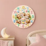 Pastel Monkey Birthday Kids Room Wall Clock | Cute Safari Animal Nursery Decor, Sweet Baby Shower Gift For Children (13.6 inch / 34.5 cm)