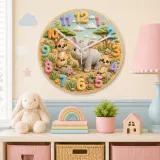 Cute Safari Rhino & Meerkat Kids Room Wall Clock | Wild Animal Nursery Decor, Baby Shower Birthday Keepsake Present (13.6 inch / 34.5 cm)
