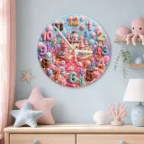 Pastel Candy Castle Kids Room Wall Clock | Sweet Ocean Fantasy Nursery Wall Decor, Little Girl Bedroom Birthday Gift (13.6 inch / 34.5 cm)