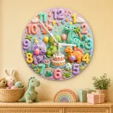 Pastel Dinosaur Birthday Party Kids Room Wall Clock