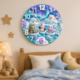 Cute Arctic Animals Kids Room Wall Clock | Northern Lights Nursery Decor, Polar Bear & Penguin Baby Shower Gift Idea (13.6 inch / 34.5 cm)