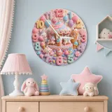 Pastel Candy Carousel Kids Room Wall Clock | Cute Animal Nursery Decor, Sweet Baby Girl Bedroom Birthday Gift Idea (13.6 inch / 34.5 cm)
