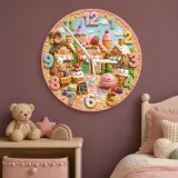 Waffle Sweet Shop Kids Room Wall Clock | Pastel Bakery Nursery Decor, Cute Little Girl Birthday Gift (13.6 inch / 34.5 cm)