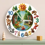Knitted Style Woodland Forest Animals Kids Room Wall Clock | Cozy Nursery Decor, Memorable Baby Shower Gift Keepsake (13.6 inch / 34.5 cm)