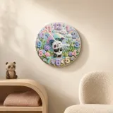 Whimsical Pastel Panda Kids Room Wall Clock | Rainbow Umbrella Nursery Decor, Cute Baby Girl Shower Gift Keepsake (13.6 inch / 34.5 cm)