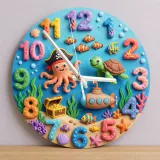 Pirate Octopus Ocean Kids Room Wall Clock | Under The Sea Nursery Decor, Little Boy's Room Birthday Gift & Keepsake (13.6 inch / 34.5 cm)