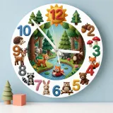 Knitted Style Woodland Forest Animals Kids Room Wall Clock | Cozy Nursery Decor, Memorable Baby Shower Gift Keepsake (13.6 inch / 34.5 cm)