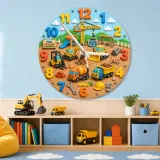 Construction Trucks Playground Kids Room Wall Clock | Boys Nursery Decor, Little Builder Toddler Birthday Gift Idea (13.6 inch / 34.5 cm)