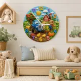 Blue Tractor Farm Kids Room Wall Clock | Barnyard Scarecrow Nursery Art Decor, Little Boy Birthday Baby Shower Gift (13.6 inch / 34.5 cm)