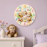 Pastel Monkey Birthday Kids Room Wall Clock | Cute Safari Animal Nursery Decor, Sweet Baby Shower Gift For Children (13.6 inch / 34.5 cm)