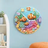 Clownfish Coral Reef Kids Room Wall Clock | Vibrant Underwater Ocean Nursery Decor, Baby Shower Gift For Boy Or Girl (13.6 inch / 34.5 cm)