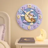 Sleeping Monkey on Moon Kids Room Wall Clock | Pastel Night Sky Nursery Decor, Cute Baby Shower Gift for Newborns (13.6 inch / 34.5 cm)