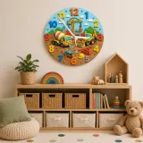 Construction Trucks Kids Room Wall Clock | Digger And Excavator Nursery Decor, Toddler Boy Playroom Birthday Present (13.6 inch / 34.5 cm)