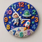 Outer Space Astronaut Kids Room Wall Clock | Alien Rocket Nursery Decor, Baby Boy Bedroom Birthday Gift Idea Keepsake (13.6 inch / 34.5 cm)