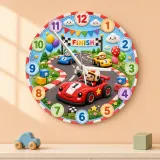 Wood Race Car Track Kids Room Wall Clock