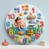 Pirate Octopus Ocean Kids Room Wall Clock | Under The Sea Nursery Decor, Marine Life Theme Baby Boy Birthday Gift (13.6 inch / 34.5 cm)