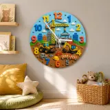 Construction Site Vehicles Kids Room Wall Clock | Boys Nursery Decor, Playroom Wall Art, Perfect Toddler Boy Gift Idea (13.6 inch / 34.5 cm)
