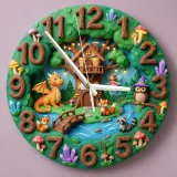 Enchanted Forest Dragon Fairy Kids Room Wall Clock | Magical Woodland Nursery Decor, Baby Boy And Girl Birthday Gift (13.6 inch / 34.5 cm)