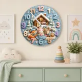 Cozy Winter Woodland Animals Kids Room Wall Clock | Snowy Cabin Nursery Decor, Baby Shower Gift For Girls And Boys (13.6 inch / 34.5 cm)