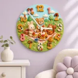 Woodland Animal Waffle Kids Room Wall Clock | Forest Picnic Nursery Decor, Baby Shower Birthday Gift (13.6 inch / 34.5 cm)