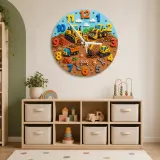 Construction Vehicles Kids Room Wall Clock | Playful Boys Bedroom Nursery Decor, Little Builder Birthday Gift Idea (13.6 inch / 34.5 cm)