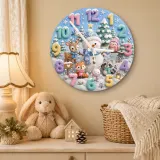 Winter Snowman & Woodland Animals Kids Room Wall Clock | Pastel Nursery Decor, Sweet Baby Shower Gift For Little Ones (13.6 inch / 34.5 cm)
