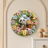 Woodland Panda & Red Panda Picnic Kids Room Wall Clock | Cute Forest Animal Nursery Decor, Baby Shower Gift Keepsake (13.6 inch / 34.5 cm)