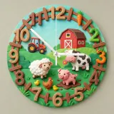 Farm Animals Barnyard Kids Room Wall Clock | Red Tractor Cow Pig Nursery Decor, Baby Boy Girl Birthday Keepsake Gift (13.6 inch / 34.5 cm)