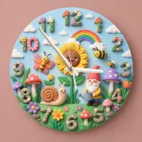 Whimsical Garden Gnome Kids Room Wall Clock | Snail And Sunflower Nursery Decor, Baby Girl Shower Keepsake Present (13.6 inch / 34.5 cm)