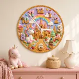Unicorn Rainbow Castle Kids Room Wall Clock | Fairytale Nursery Decor, Magical Baby Girl Birthday Gift (13.6 inch / 34.5 cm)