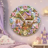 Enchanted Fairy Treehouse Kids Room Wall Clock | Magical Woodland Nursery Decor, Little Girl Birthday Keepsake Gift (13.6 inch / 34.5 cm)