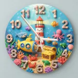 Under the Sea Ocean Animals Kids Room Wall Clock | Nautical Nursery Decor, Boys Playroom Decor, Baby Boy Shower Gift (13.6 inch / 34.5 cm)