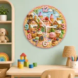 Waffle Sweet Shop Kids Room Wall Clock | Pastel Bakery Nursery Decor, Cute Little Girl Birthday Gift (13.6 inch / 34.5 cm)