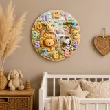 Safari Jungle Animals Kids Room Wall Clock | Cute Lion Elephant Nursery Decor, Playroom Baby Shower Boy Girl Gift (13.6 inch / 34.5 cm)