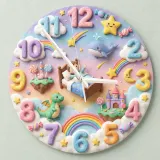 Pastel Dreamland Kids Room Wall Clock | Magical Dragon Castle Nursery Decor, Sweet Dreams Baby Shower Gift Keepsake (13.6 inch / 34.5 cm)