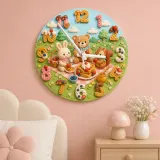 Woodland Animal Waffle Kids Room Wall Clock | Forest Picnic Nursery Decor, Baby Shower Birthday Gift (13.6 inch / 34.5 cm)