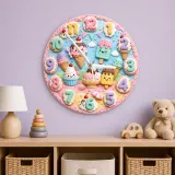 Ice Cream Sweet Treats Kids Room Wall Clock | Pastel Dessert Nursery Decor, Little Girl Birthday Gift (13.6 inch / 34.5 cm)